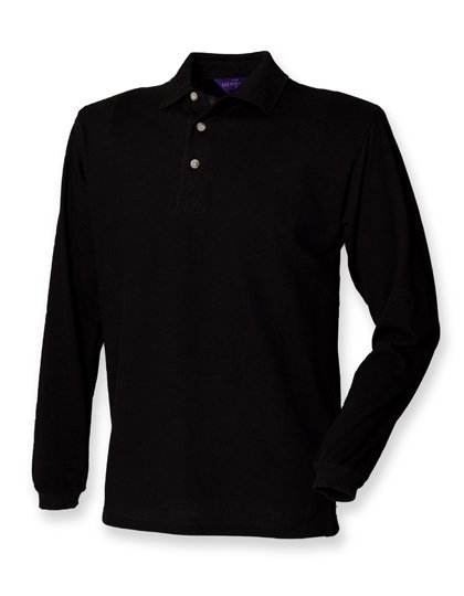 Henbury Long Sleeved Cotton Piqué Polo Shirt – Black