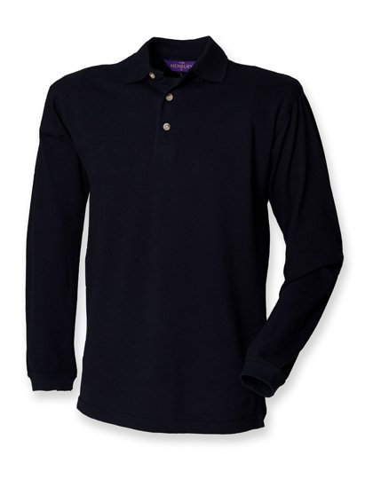 Henbury Long Sleeved Cotton Piqué Polo Shirt – Navy