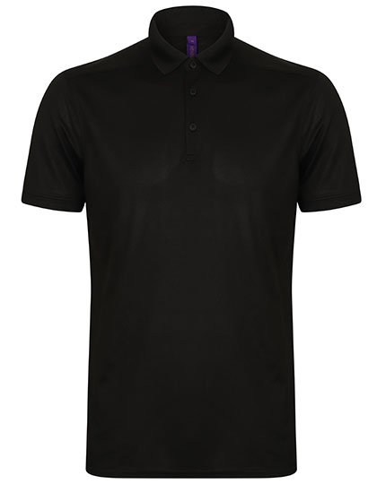 Henbury Men's Slim Fit Stretch Polo Shirt + Wicking Finish – Black