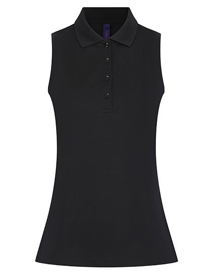 Henbury Ladies' Sleeveless Coolplus® Polo Shirt – Black