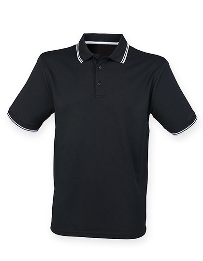 Henbury Men's Coolplus® Short Sleeved Tipped Polo Shirt – Black / White