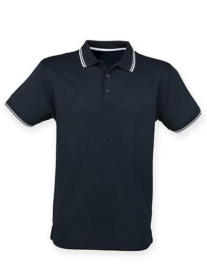 Henbury Men's Coolplus® Short Sleeved Tipped Polo Shirt – Navy / White