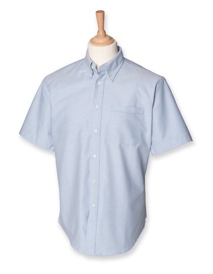 Henbury Men's Classic Short Sleeved Oxford Shirt – Blue Oxford