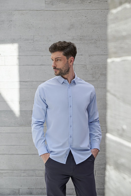 Henbury Men's Long Sleeved 'Cotton Feel' Coolplus® Shirt