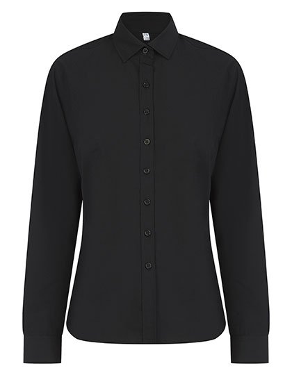 Henbury Ladies' Long Sleeved 'Cotton Feel' Coolplus® Shirt – Black