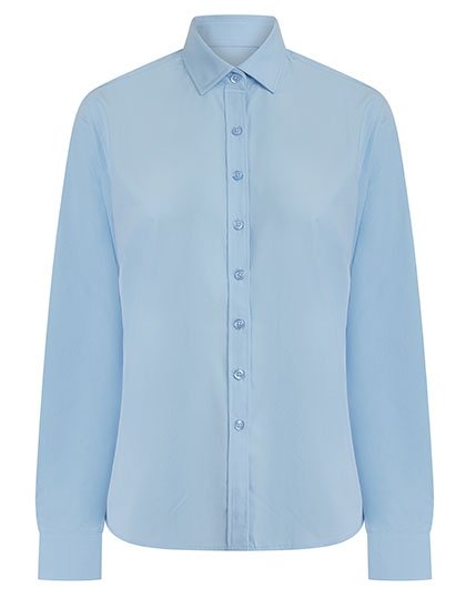 Henbury Ladies' Long Sleeved 'Cotton Feel' Coolplus® Shirt – Light Blue