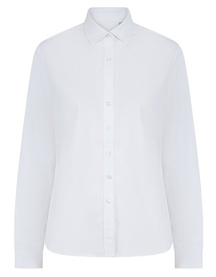 Henbury Ladies' Long Sleeved 'Cotton Feel' Coolplus® Shirt – White