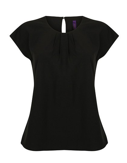 Henbury Ladies' Pleat Front Short Sleeve Blouse – Black