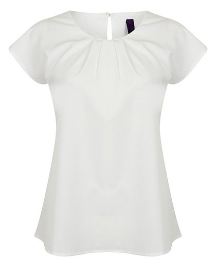 Henbury Ladies' Pleat Front Short Sleeve Blouse – White