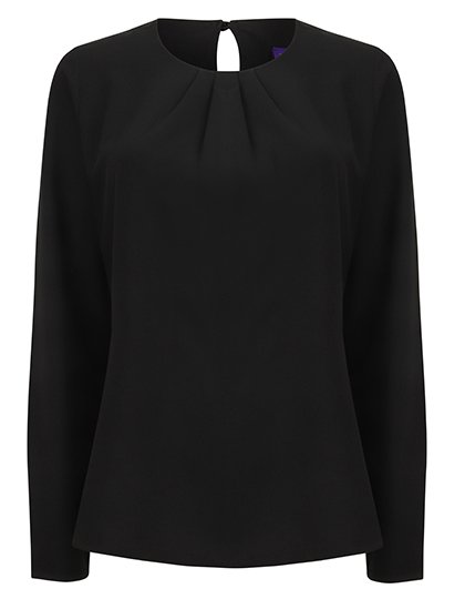 Henbury Ladies' Pleat Front Long Sleeved Blouse – Black