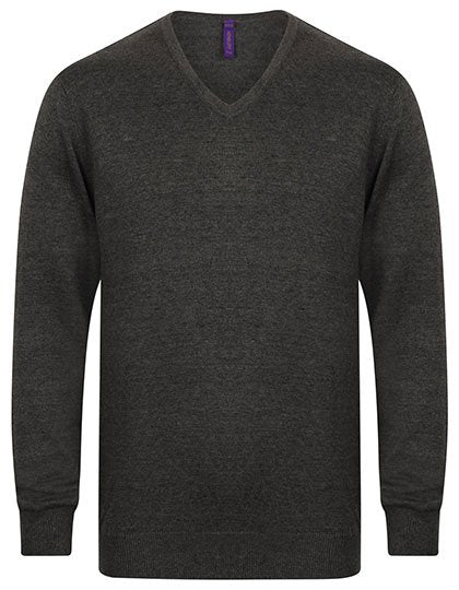 Henbury Men's Lightweight V-Neck Jumper – Grey Marl