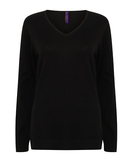 Henbury Ladies' Lightweight V-Neck Jumper – Black