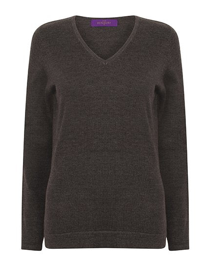 Henbury Ladies' Lightweight V-Neck Jumper – Grey Marl