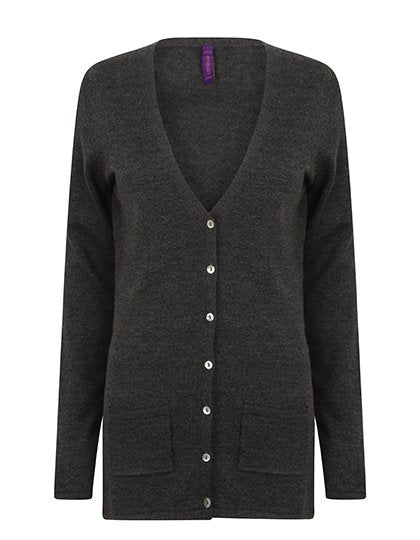 Henbury Ladies' Lightweight V-Neck Cardigan – Grey Marl