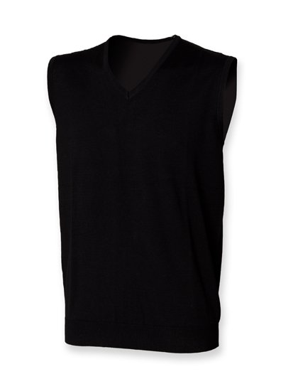 Henbury Men's Lightweight Sleeveless V-Neck Jumper – Black