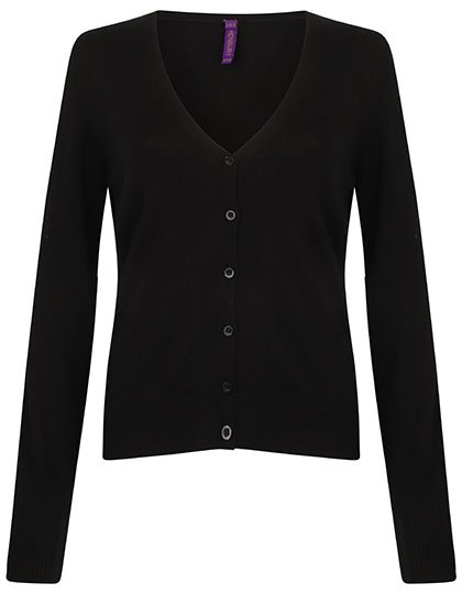 Henbury Ladies' Lightweight V-Neck Short Cardigan – Black