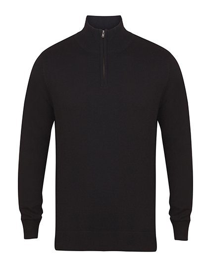 Henbury Men's Quarter Zip Jumper – Black