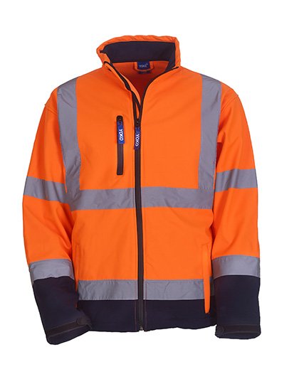 YOKO Hi-Vis 2 Bands & Braces Softshell Jacket – Hi-Vis Orange / Navy