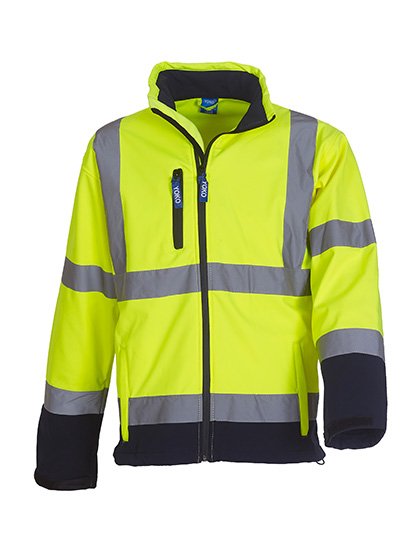 YOKO Hi-Vis 2 Bands & Braces Softshell Jacket – Hi-Vis Yellow / Navy