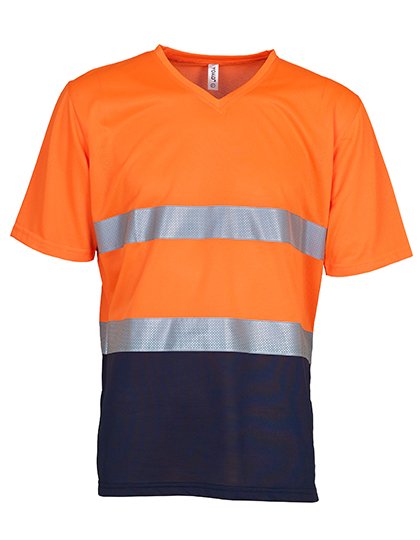 YOKO Hi-Vis Top Cool Super Light V-Neck T-Shirt – Hi-Vis Orange / Navy