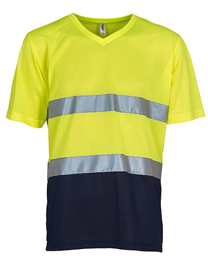 YOKO Hi-Vis Top Cool Super Light V-Neck T-Shirt – Hi-Vis Yellow / Navy